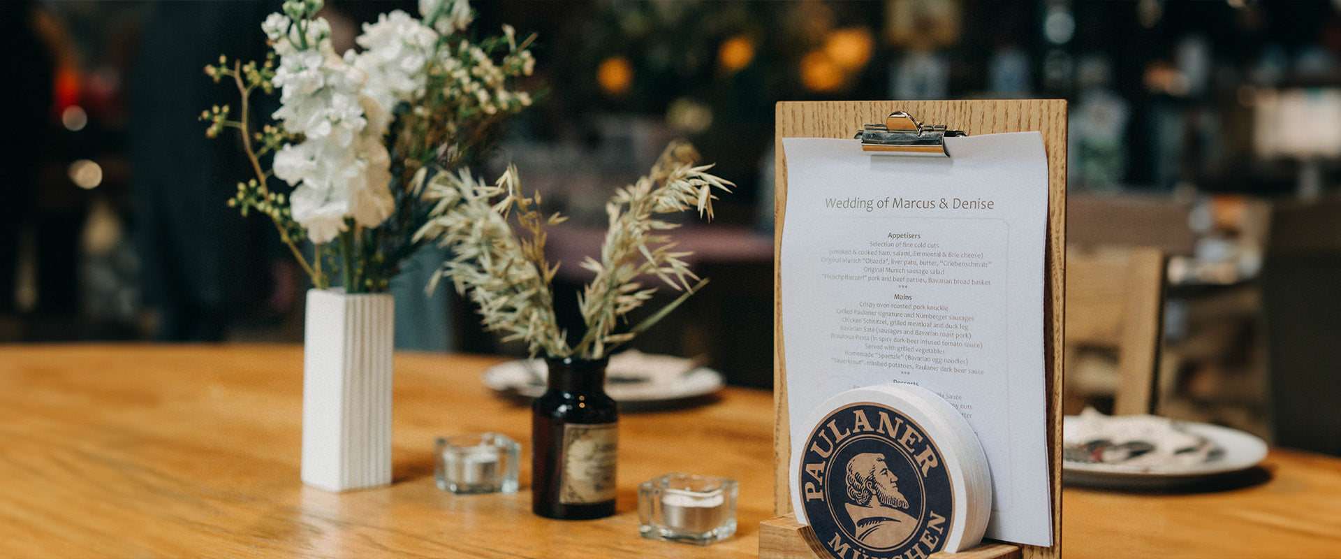 wedding table arrangement at Paulaner Brauhaus Singapore